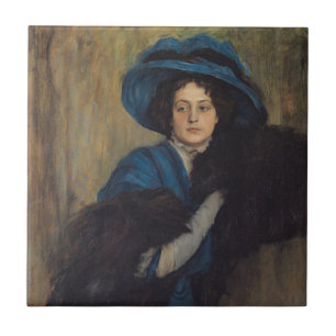 Porträtt i Dam i blått (Raimundo de Madrazo) Kakelplatta
