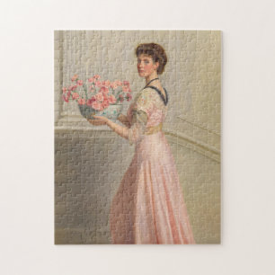 PORTRÄTT i DAM i ROSA John Collier Pussel