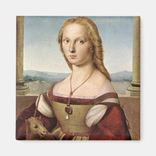 Porträtt i Dam med en Unicorn (Raphael) Magnet