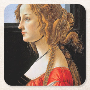 Porträtt i Dam, Sandro Botticelli Underlägg Papper Kvadrat