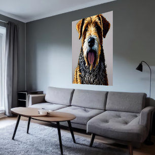 Porträtt i en Airedale Terrier AI Art Poster