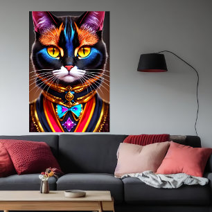 porträtt i en coola Antropomorfisk katt AI Art Poster
