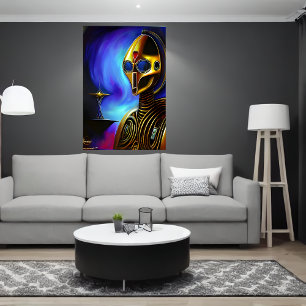 Porträtt i en coola guldrobot AI Art Poster