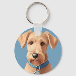 Porträtt i en cute Hund med blå kronor Nyckelring