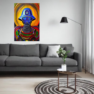 Porträtt i en färglös robotutlänning   AI Art Poster