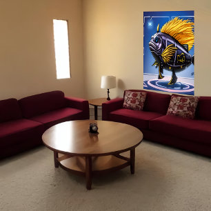 Porträtt i en fisk i en polisuniform   AI Art Poster