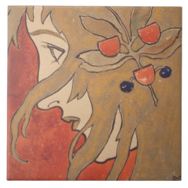 Porträtt i en flicka i Röd (av Koloman Moser) Kakelplatta