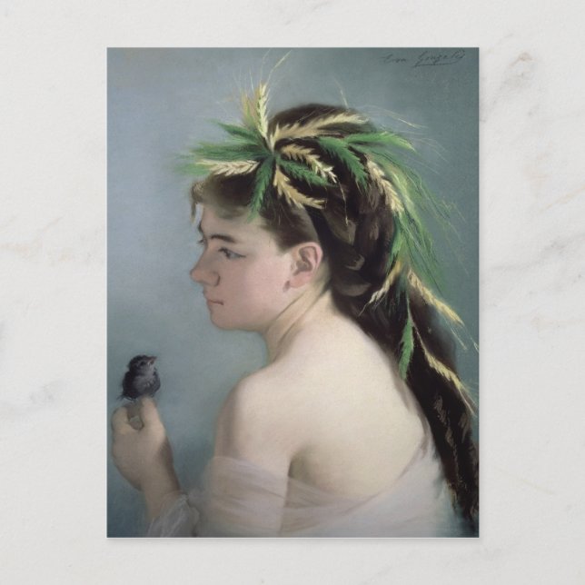 Porträtt i en flicka som håller i Sparrow Vykort (Framsida)