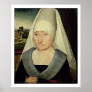 Porträtt i en gammal kvinna (olja på panelen) poster