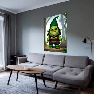 Porträtt i en Grönt Orc Gnome-hybrid AI Art Poster
