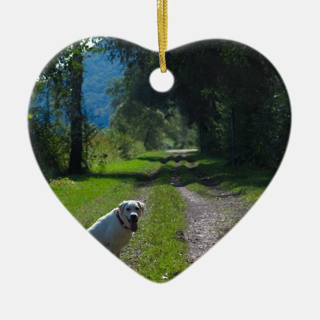 Porträtt i en gyllene hämtare sitta ner julgransprydnad keramik (Framsidan)