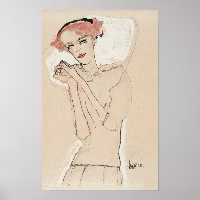 Porträtt i en kvinna (1910) av Egon Schiele Poster (Framsidan)