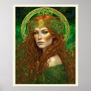 Porträtt i en kvinna i Shamrock-Grönten Poster