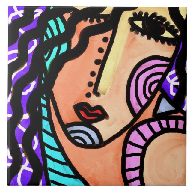 Porträtt i en kvinnlig Abstrakt Kakelplatta (Framsidan)