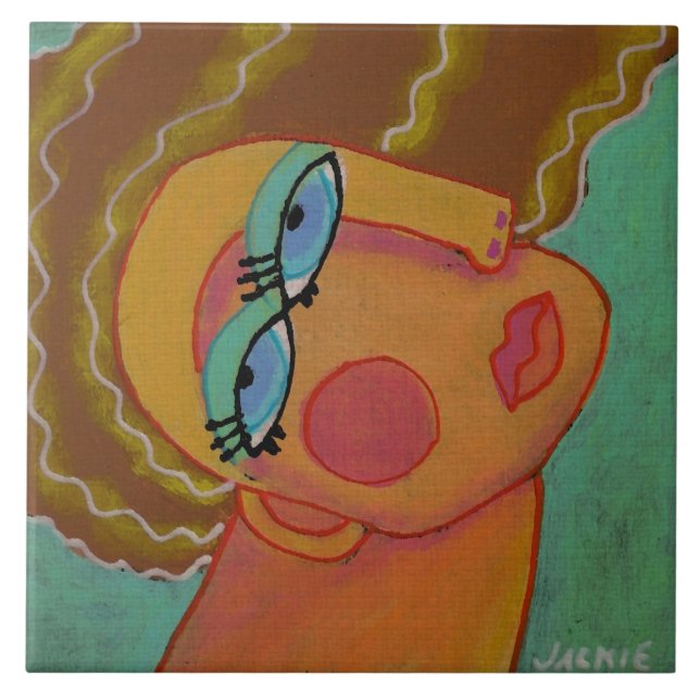 Porträtt i en kvinnlig Abstrakt Kakelplatta (Framsidan)