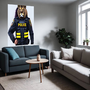 Porträtt i en Lejon i polisuniform AI Art Poster