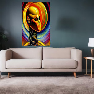 Porträtt i en robot för gult av coola AI Art Poster