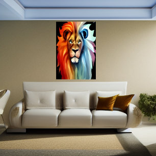 Porträtt i en röd och vit lejon AI Art Poster