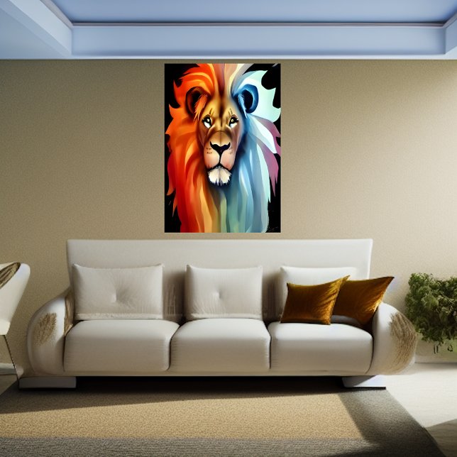 Porträtt i en röd och vit lejon | AI Art Poster (Skapare uppladdad)