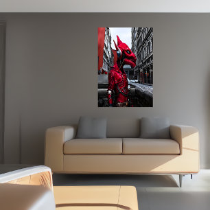 Porträtt i en röd reptilian-utlänning AI Art Pos Poster