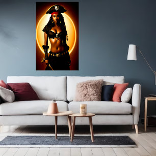 Porträtt i en söt afrikansk Dam Pirat AI Art Poster