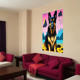 Porträtt i en söt tysk shepherd AI Art Poster