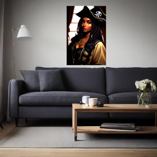 Porträtt i en svart afrikansk Dam Pirat AI Art Poster