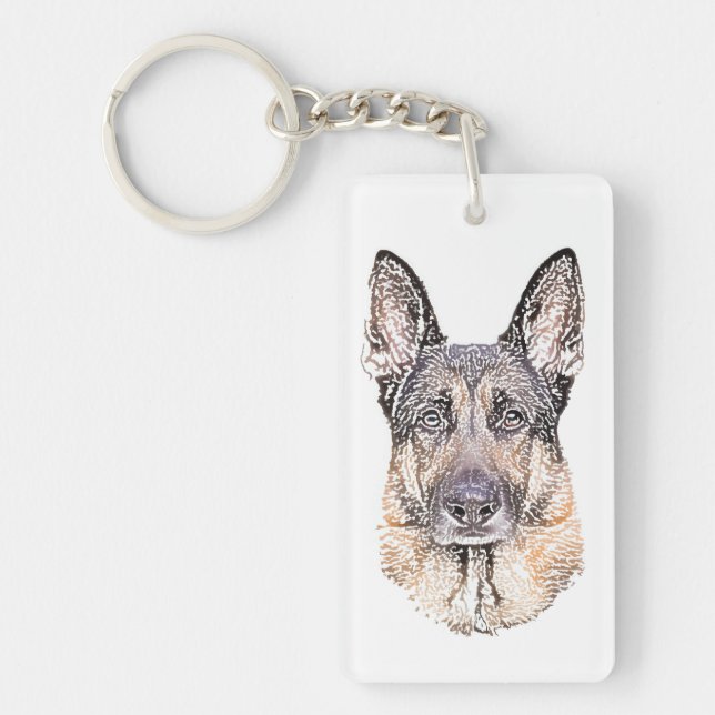 Porträtt i en tysk Hund Sketched Art Nyckelring (Framsidan)