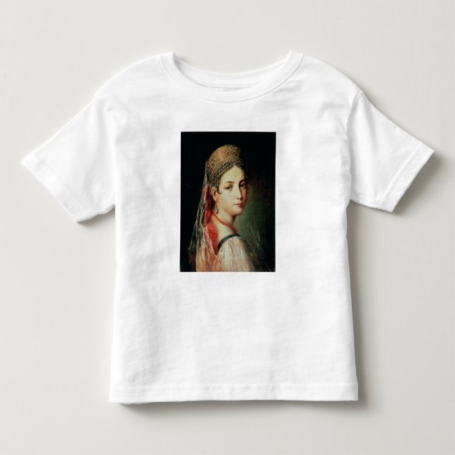 Porträtt i en ung flicka i Sarafan och T-shirt (Framsida)
