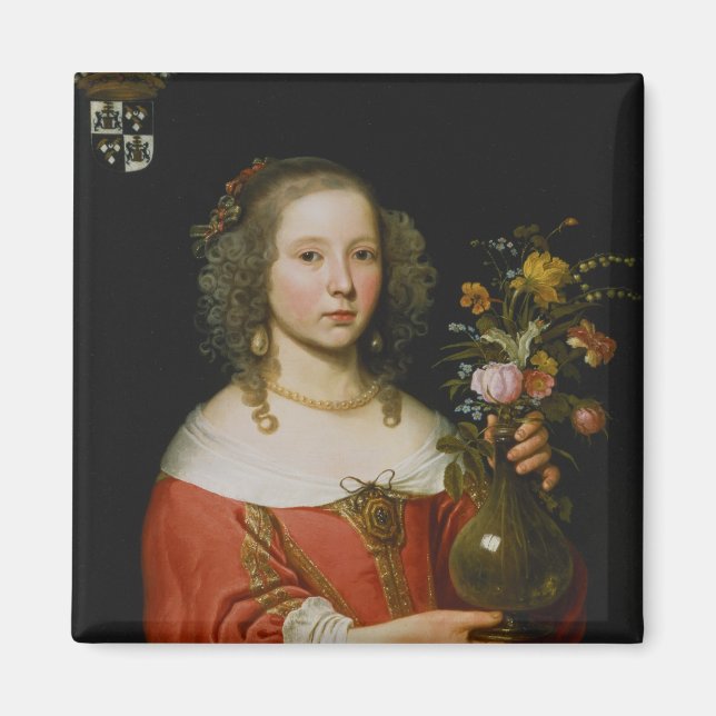 Porträtt i en ung flicka magnet (Framsidan)