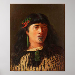 "Porträtt i en Young Maori Woman med Moko" Poster