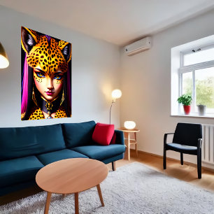 porträtt i en zoomorfisk cheetah AI Art Poster