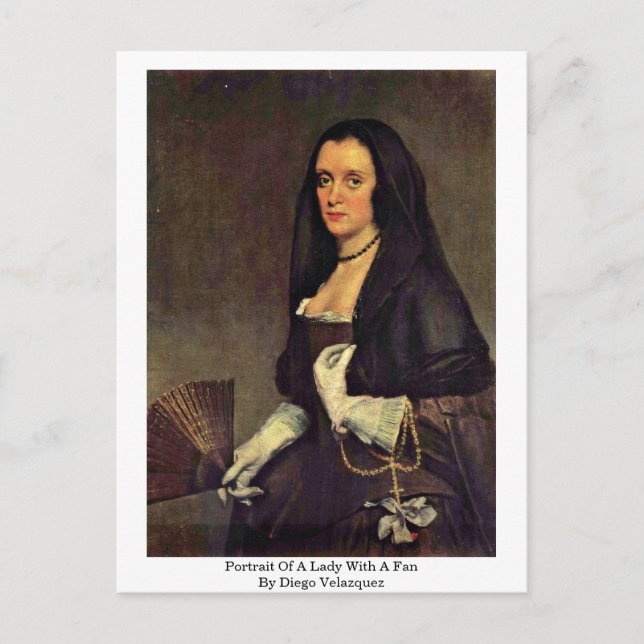 Porträtt i ett Dam med Fläkt av Diego Velazquez Vykort (Framsida)