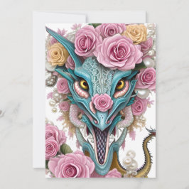 Porträtt i ett vackert rosa drakhuvud julkort