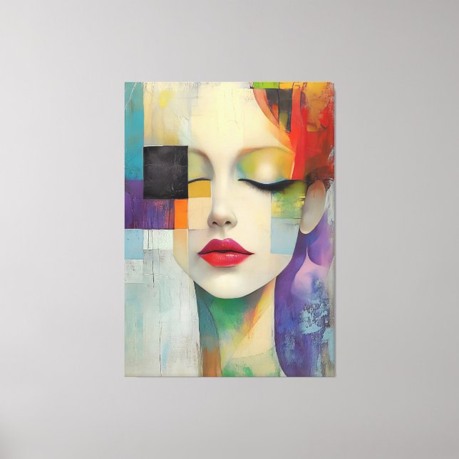 Porträtt i Färg-blocket Surrealism Canvastryck (Framsida)