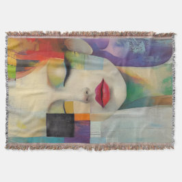 Porträtt i Färg-blocket Surrealism Filt