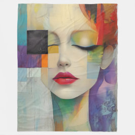 Porträtt i Färg-blocket Surrealism Fleecefilt