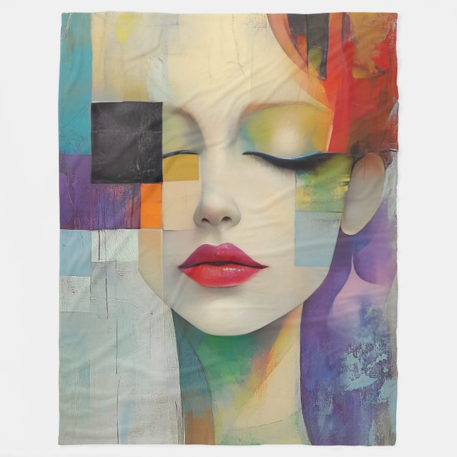 Porträtt i Färg-blocket Surrealism Fleecefilt (Framsidan)