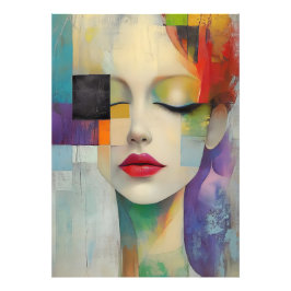 Porträtt i Färg-blocket Surrealism Fototryck
