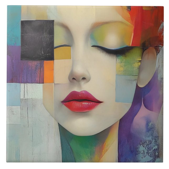 Porträtt i Färg-blocket Surrealism Kakelplatta (Framsidan)