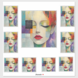 Porträtt i Färg-blocket Surrealism Klistermärken