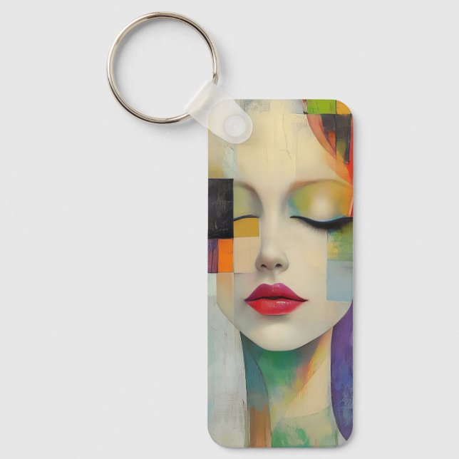 Porträtt i Färg-blocket Surrealism Nyckelring (Framsida)