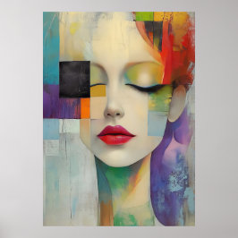 Porträtt i Färg-blocket Surrealism Poster