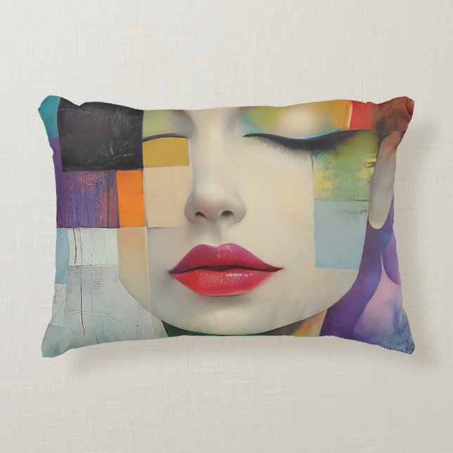 Porträtt i Färg-blocket Surrealism Prydnadskudde (Framsidan)