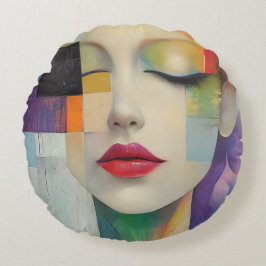 Porträtt i Färg-blocket Surrealism Rund Kudde