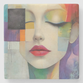 Porträtt i Färg-blocket Surrealism Stenunderlägg