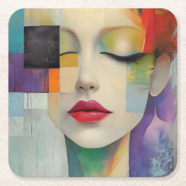 Porträtt i Färg-blocket Surrealism Underlägg Papper Kvadrat