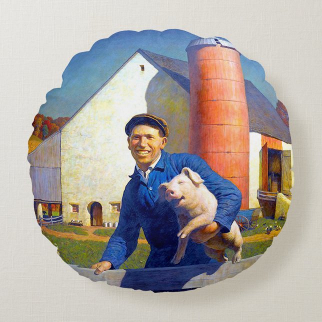 Porträtt i Farmer NC Wyeth 1943 Americana Art Rund Kudde (Framsidan)