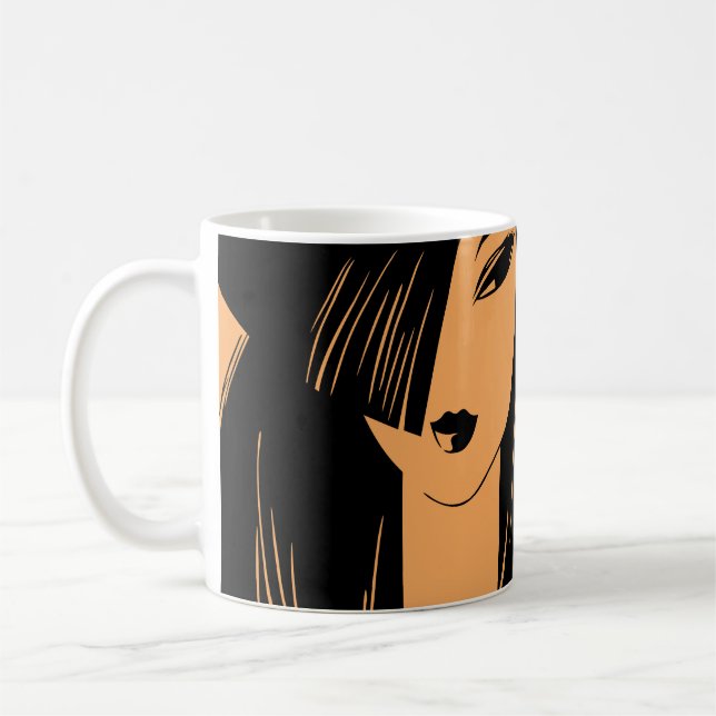 Porträtt i flickan med avfärdat hår kaffemugg (Vänster)