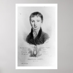 Porträtt i Franz Liszt (1811-86) åldras 11 (engrav Poster